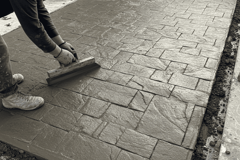 Stamped-Decorative Concrete pouring a slab for a driveway